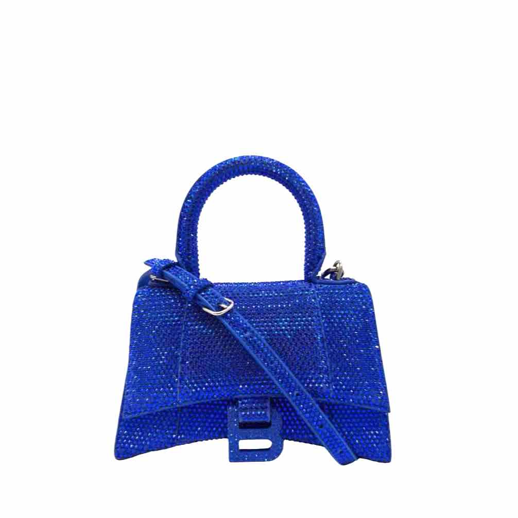 BALENCIAGA Suede Rhinestones Hourglass XS Electric Blue Handbag (Pre-Owned)