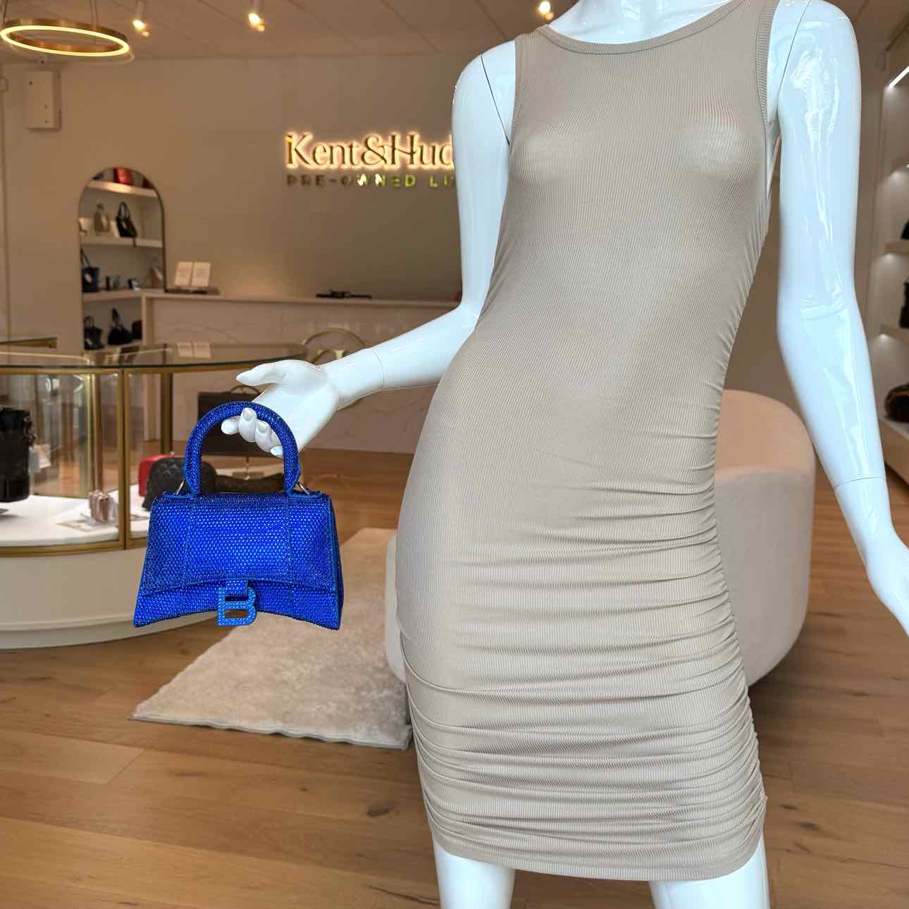 BALENCIAGA Suede Rhinestones Hourglass XS Electric Blue Handbag (Pre-Owned)