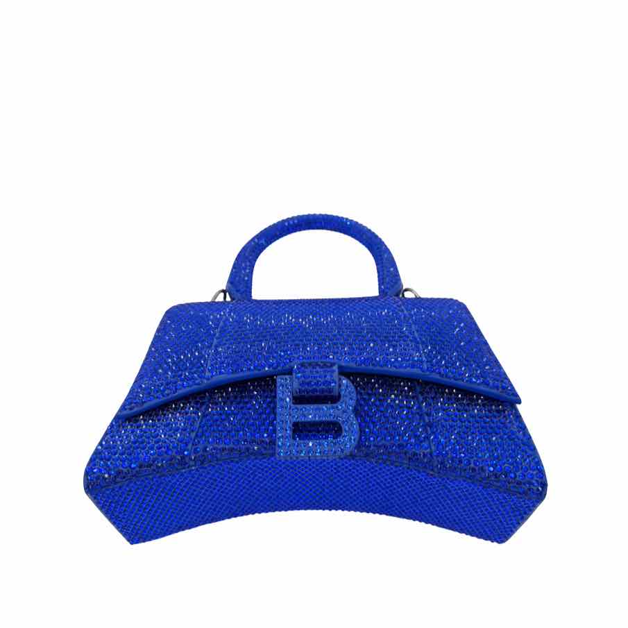 BALENCIAGA Suede Rhinestones Hourglass XS Electric Blue Handbag (Pre-Owned)