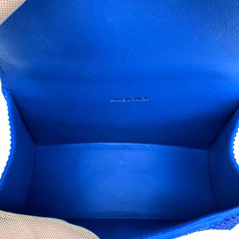 BALENCIAGA Suede Rhinestones Hourglass XS Electric Blue Handbag (Pre-Owned)