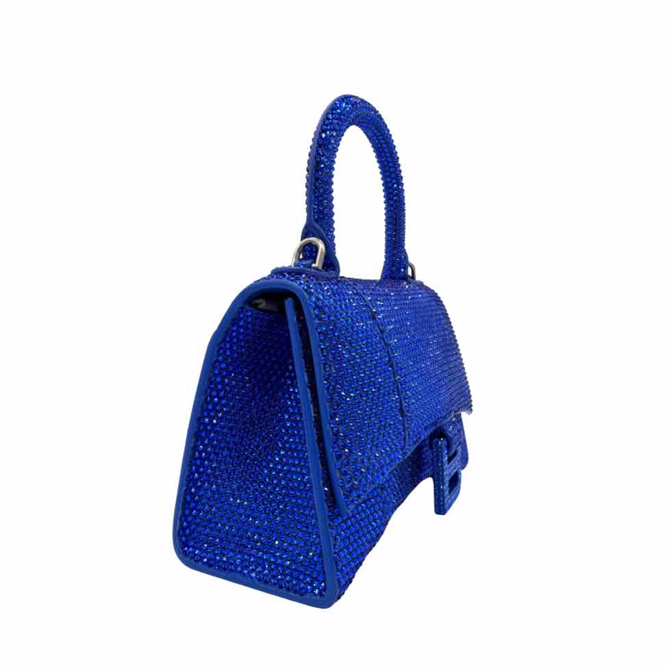 BALENCIAGA Suede Rhinestones Hourglass XS Electric Blue Handbag (Pre-Owned)