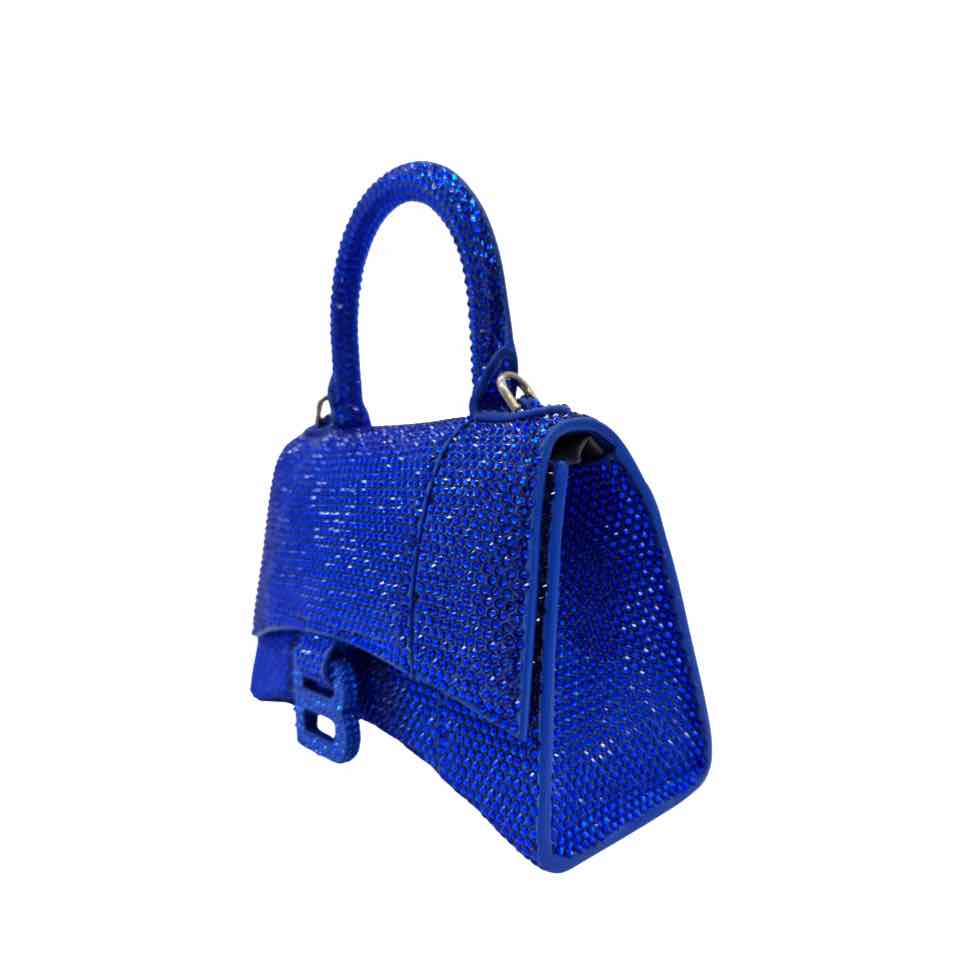 BALENCIAGA Suede Rhinestones Hourglass XS Electric Blue Handbag (Pre-Owned)