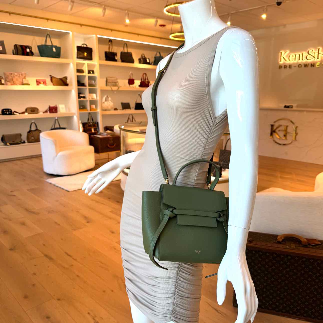 CELINE Grained Calfskin Micro Belt Bag Khaki