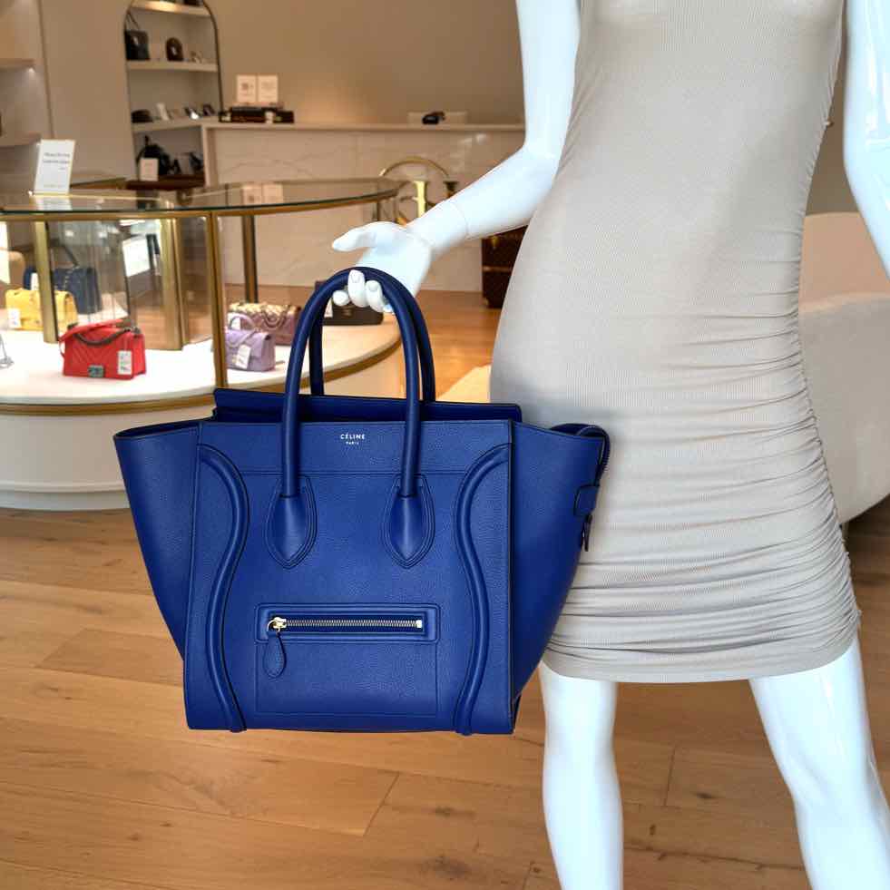 CELINE Grained Calfskin Mini Luggage Tote Blue