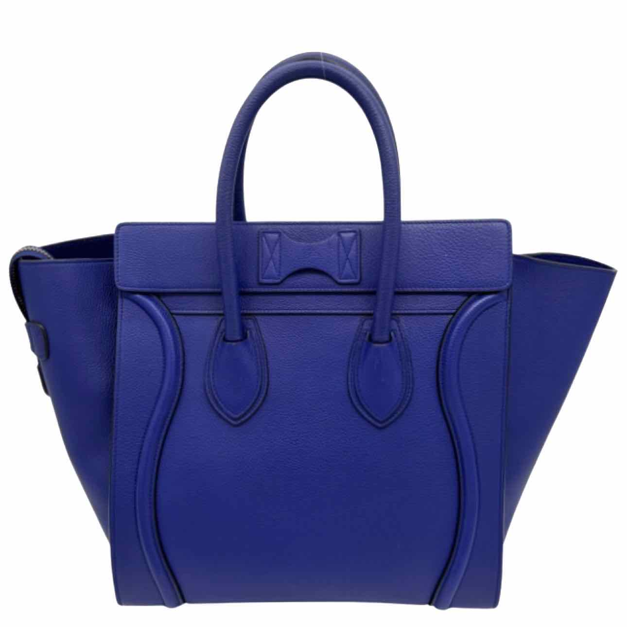 CELINE Grained Calfskin Mini Luggage Tote Blue