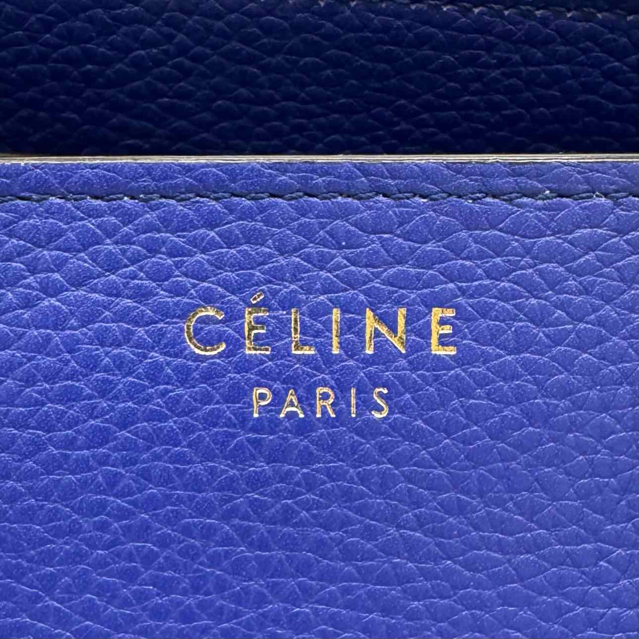 CELINE Grained Calfskin Mini Luggage Tote Blue