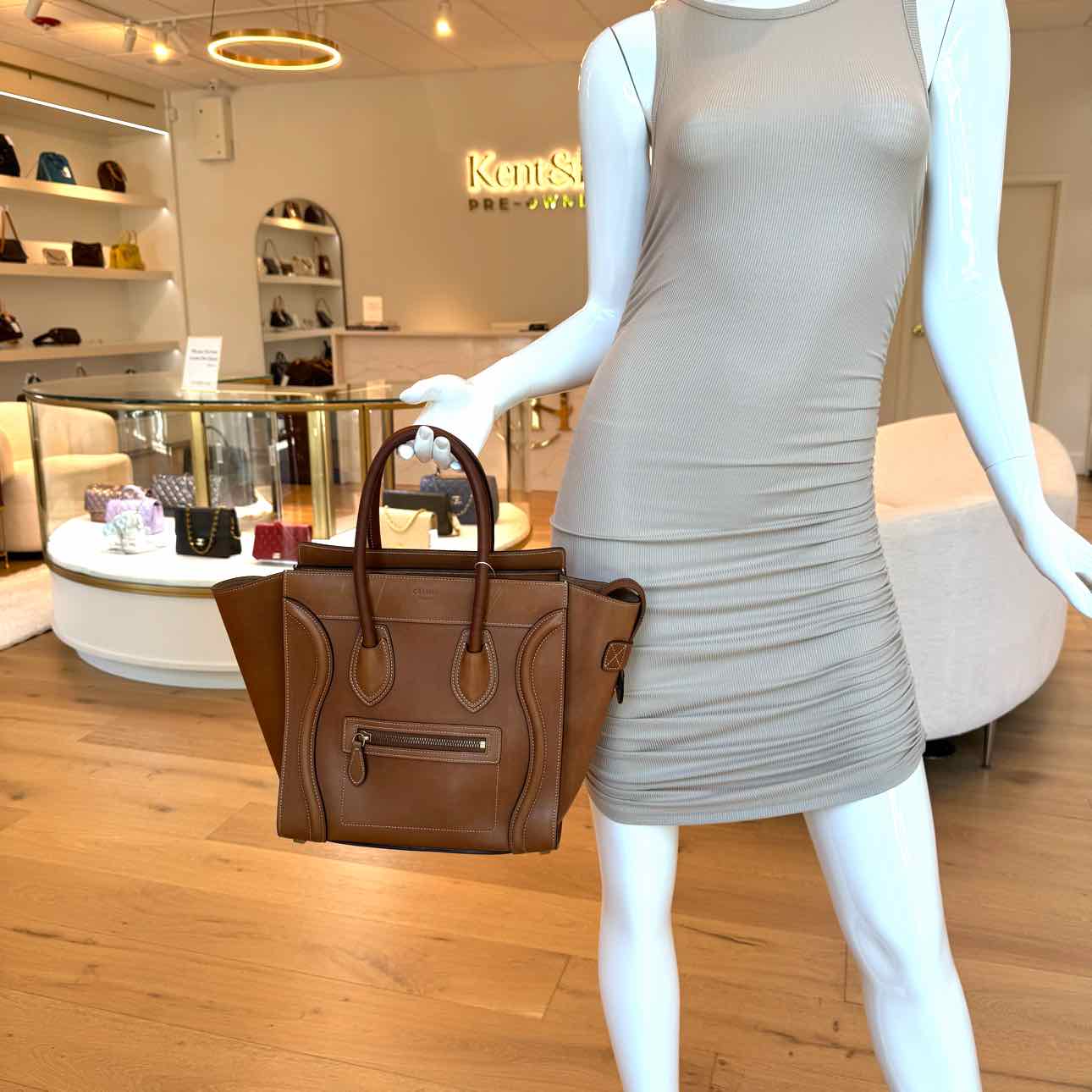 CELINE Natural Calfskin Micro Luggage Tote Tan