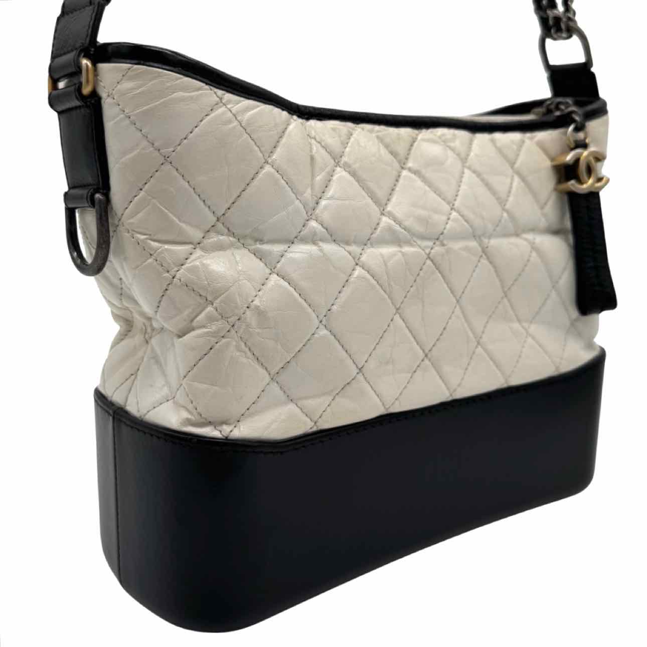 CHANEL Aged Calfkin Quilted Medium Gabrielle White Hobo Bag