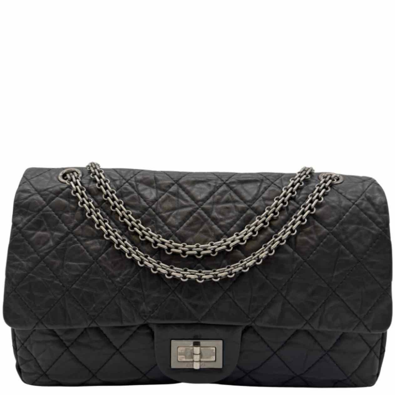 CHANEL Aged Calfskin Quilted 2.55 Reissue 227 Double Flap Black