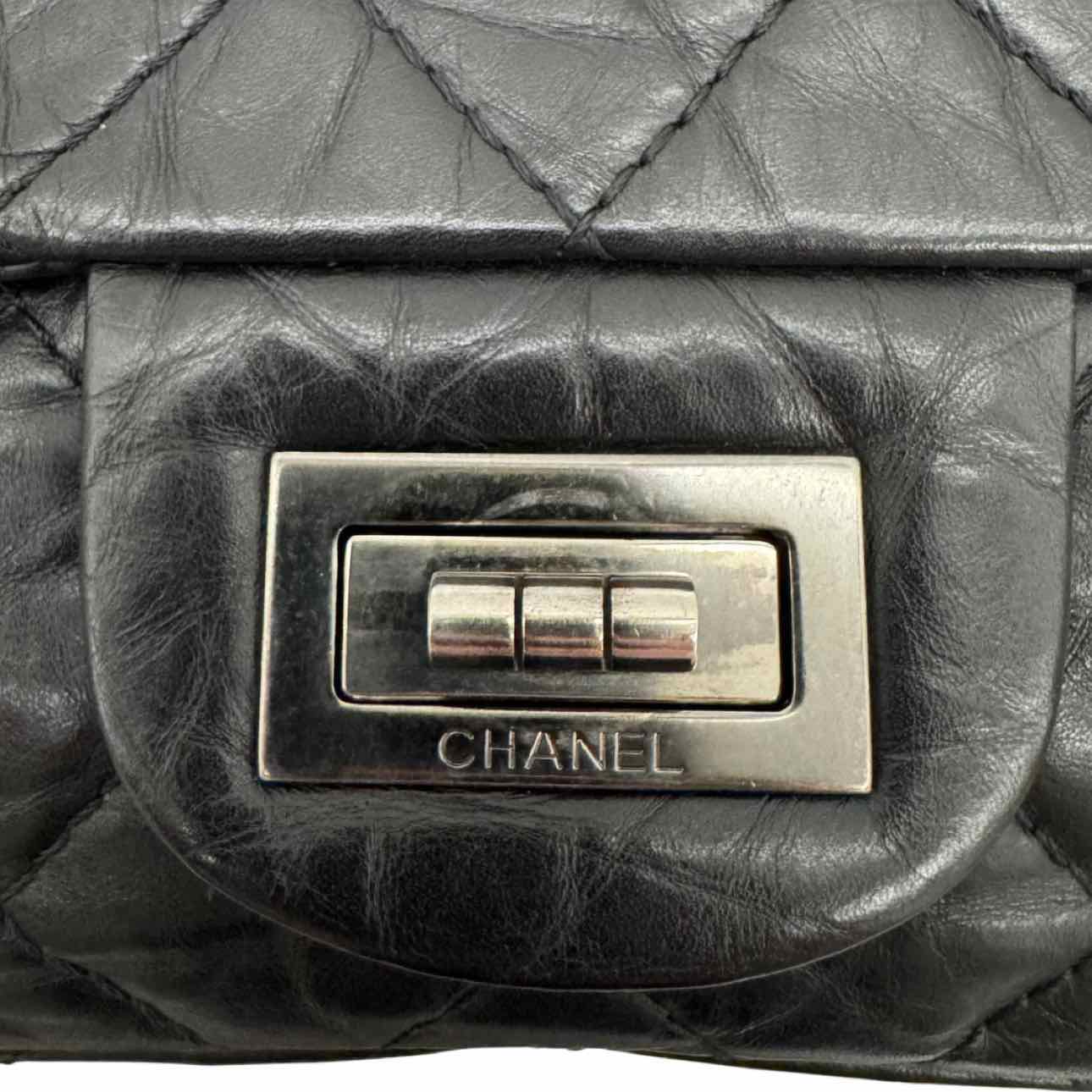 CHANEL Aged Calfskin Quilted 2.55 Reissue 227 Double Flap Black