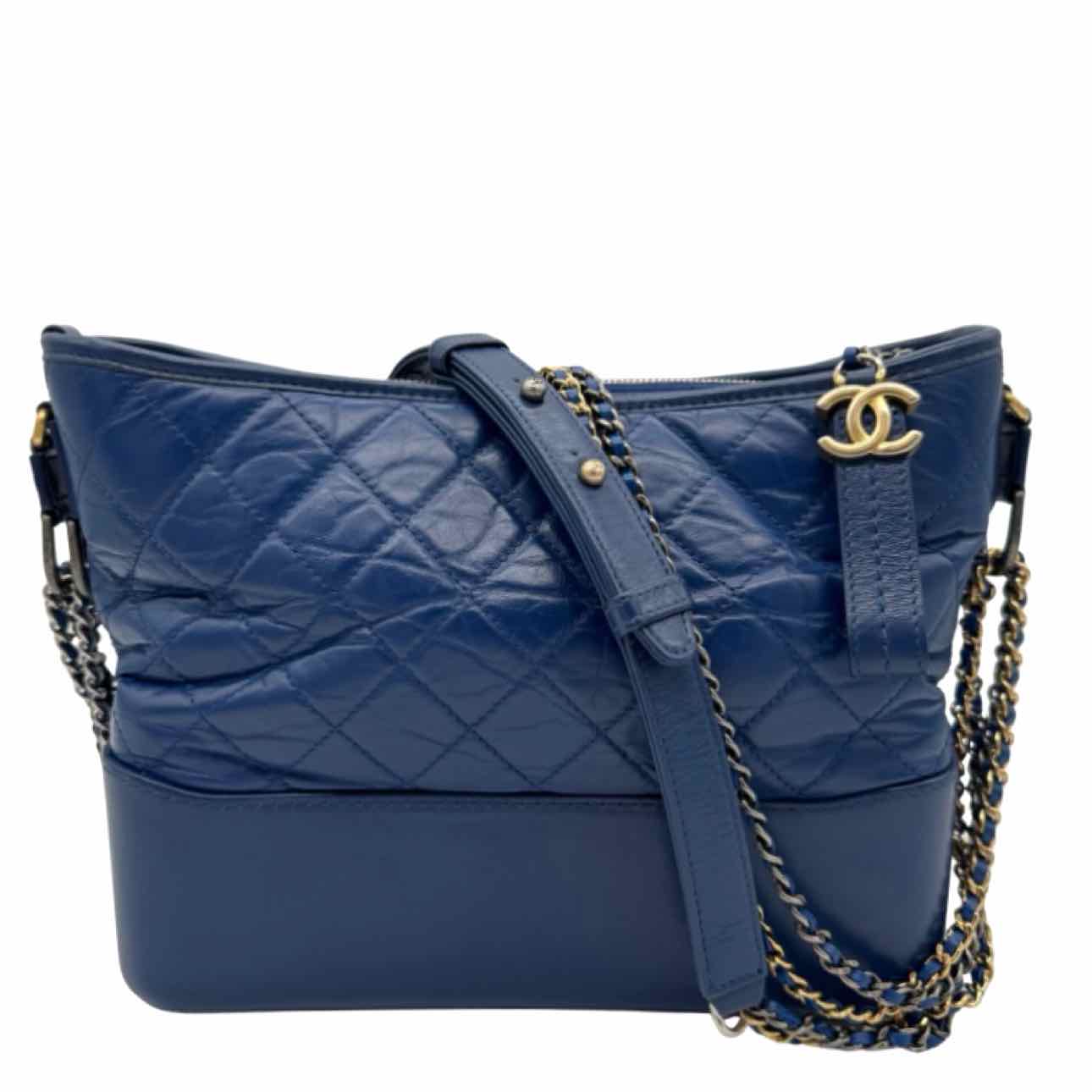 CHANEL Aged Calfskin Quilted Medium Gabrielle Hobo Bag Navy