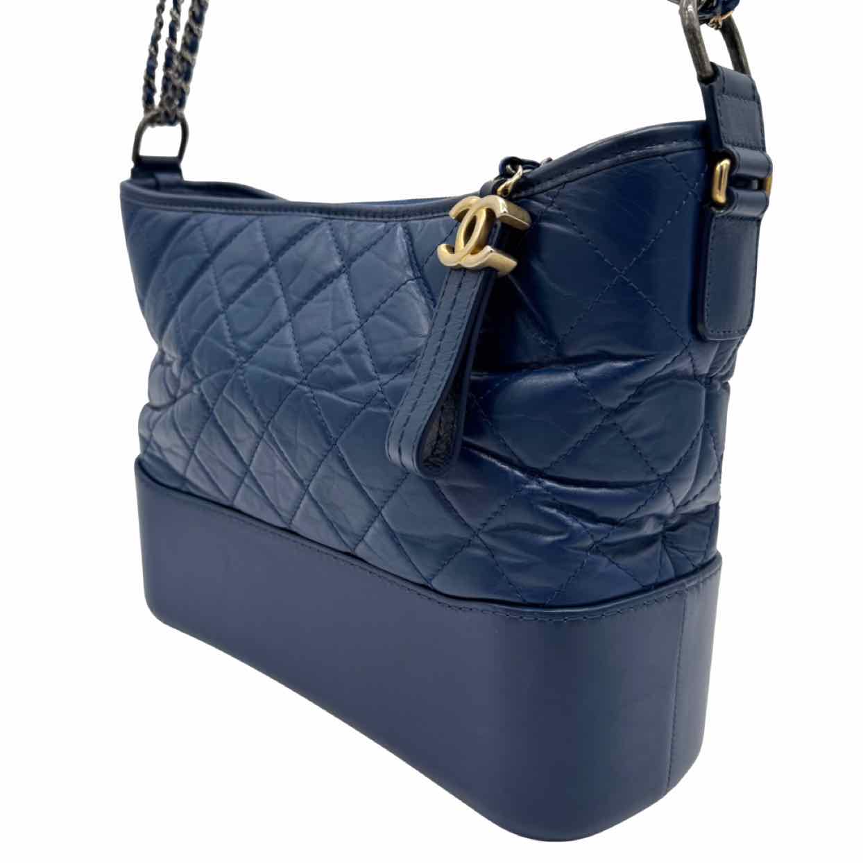 CHANEL Aged Calfskin Quilted Medium Gabrielle Hobo Bag Navy