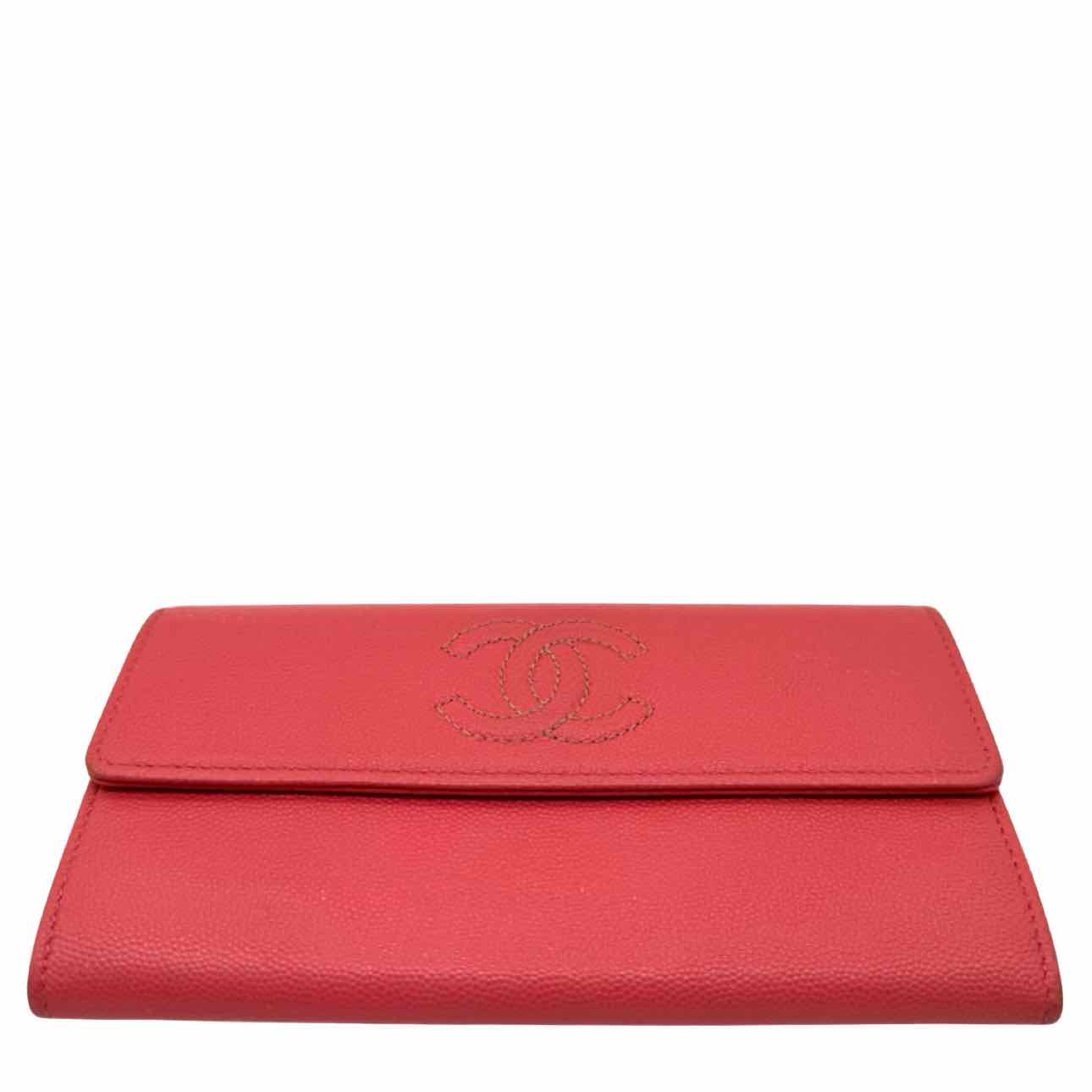 CHANEL Caviar Leather Classic Flap Wallet Coral