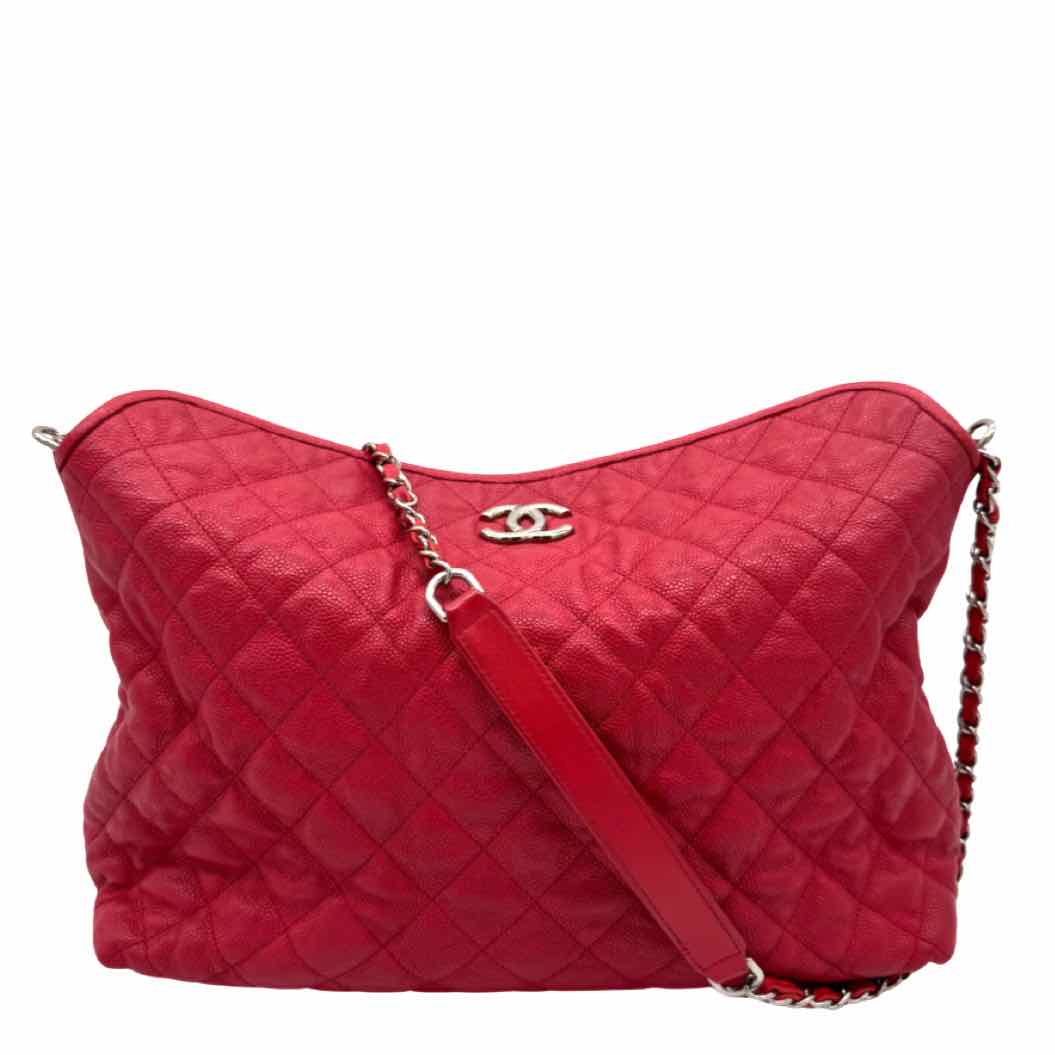 CHANEL Caviar Leather French Riviera Hobo Bag Red