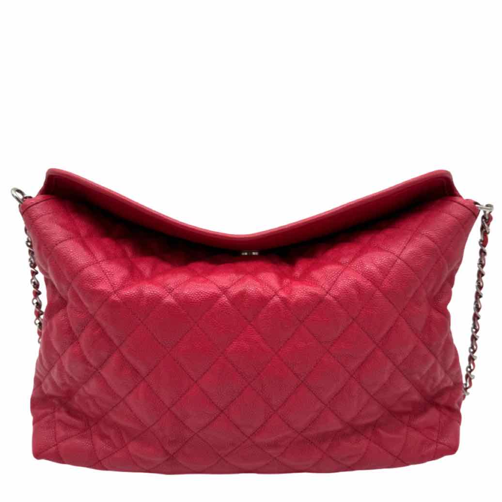 CHANEL Caviar Leather French Riviera Hobo Bag Red