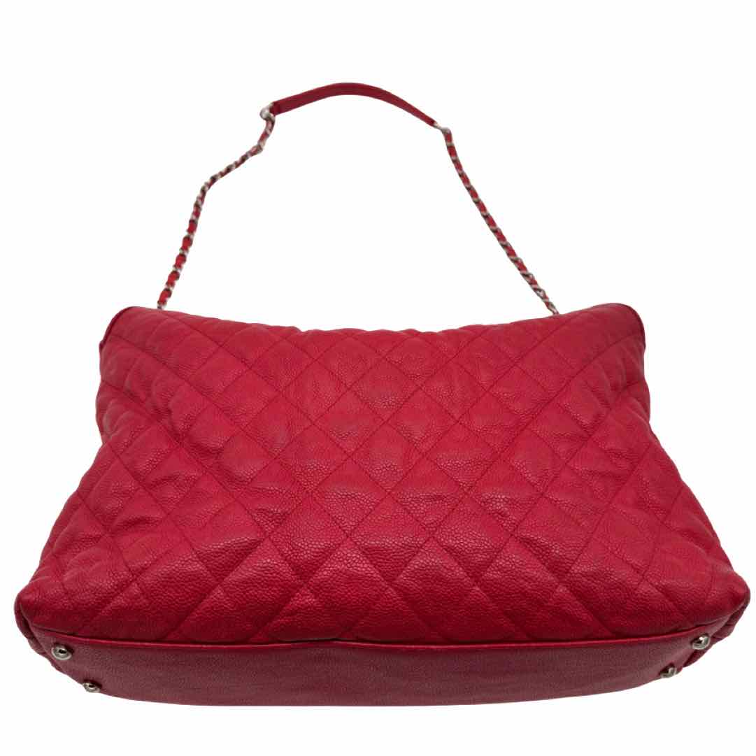 CHANEL Caviar Leather French Riviera Hobo Bag Red