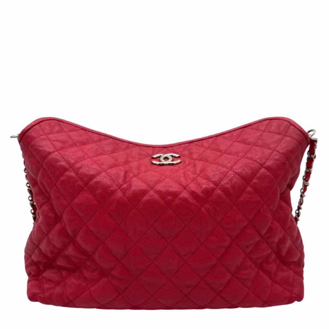 CHANEL Caviar Leather French Riviera Hobo Bag Red