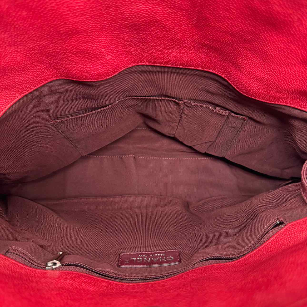 CHANEL Caviar Leather French Riviera Hobo Bag Red