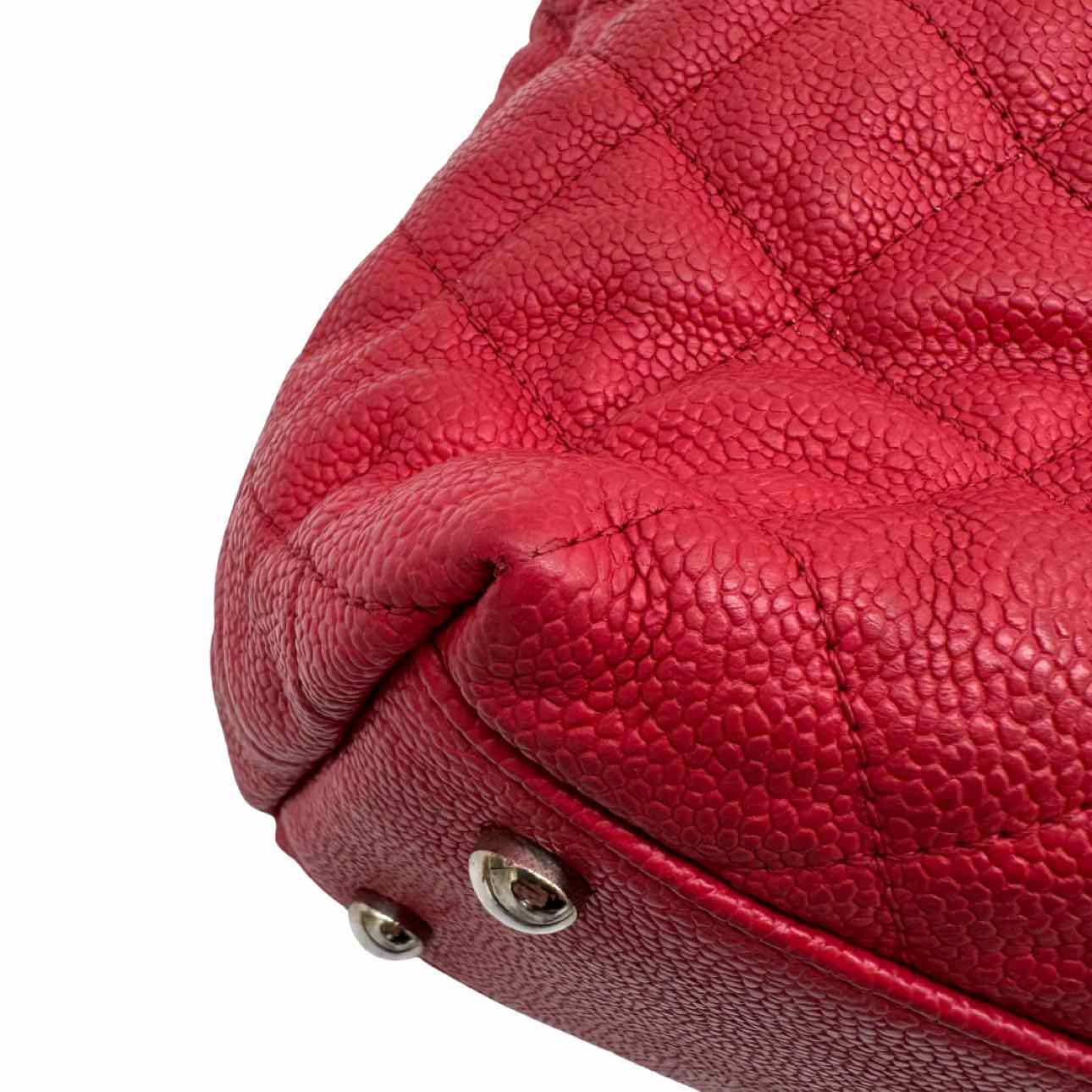 CHANEL Caviar Leather French Riviera Hobo Bag Red