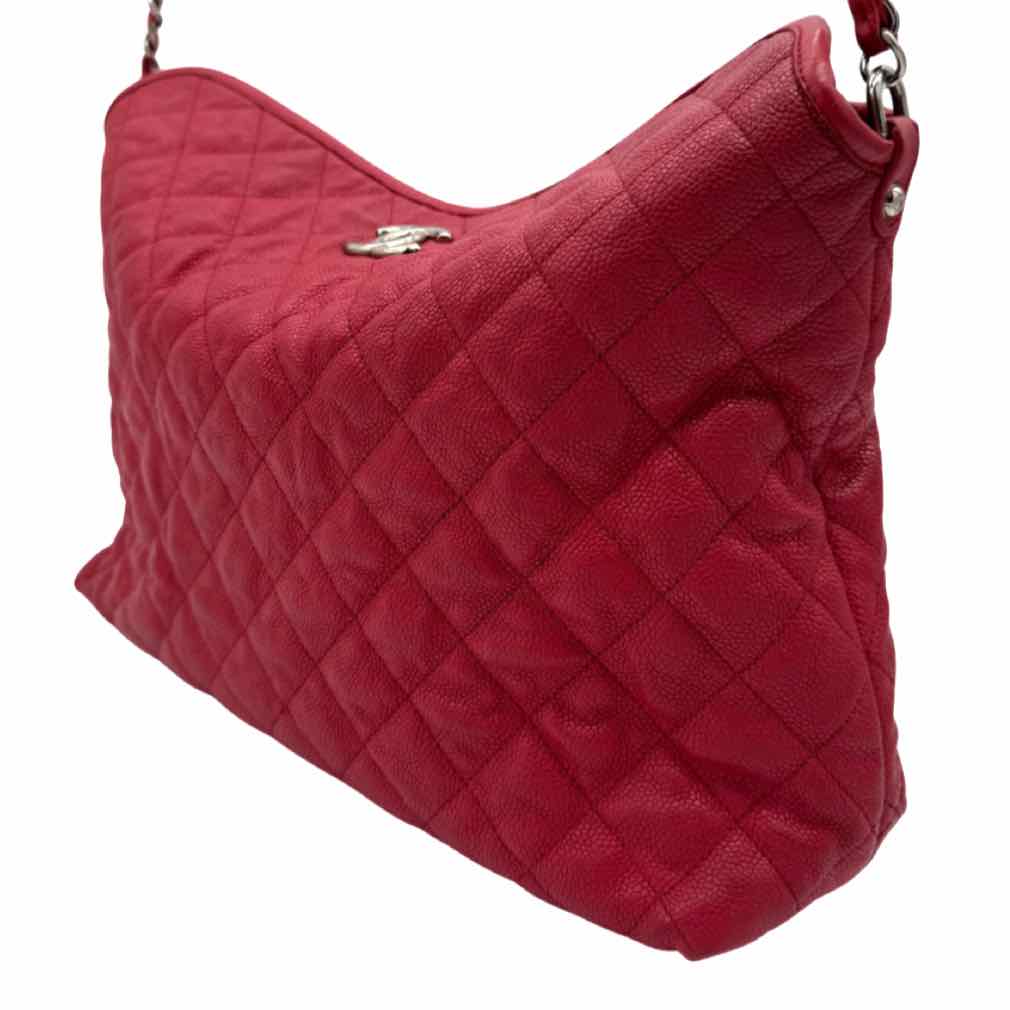 CHANEL Caviar Leather French Riviera Hobo Bag Red