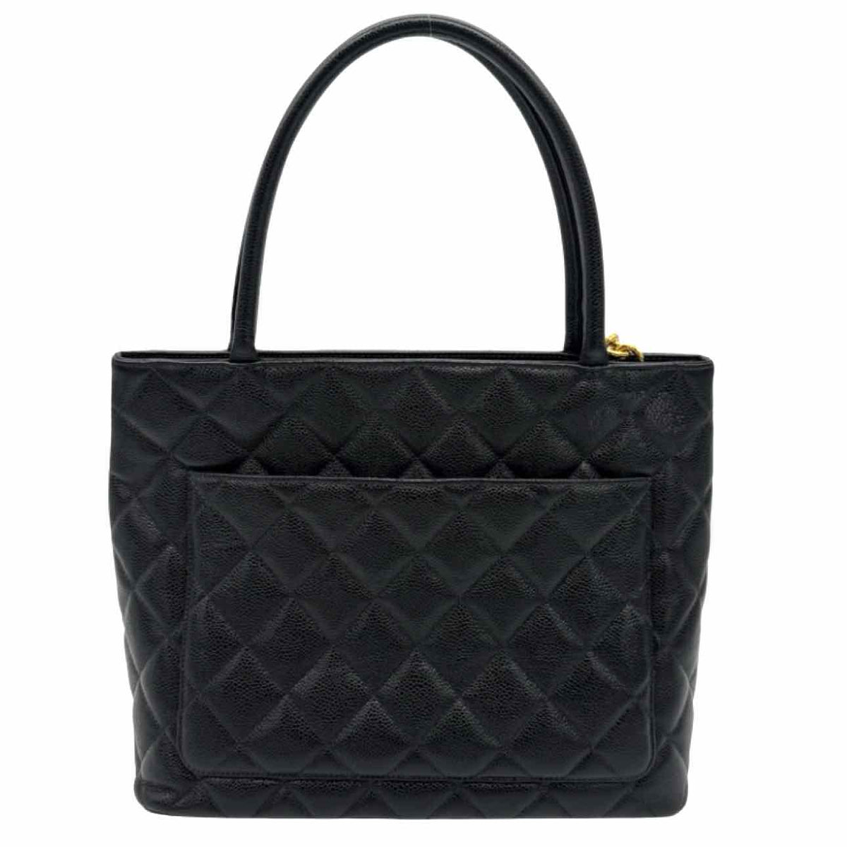 CHANEL Caviar Leather Medallion Tote Black Gold HW