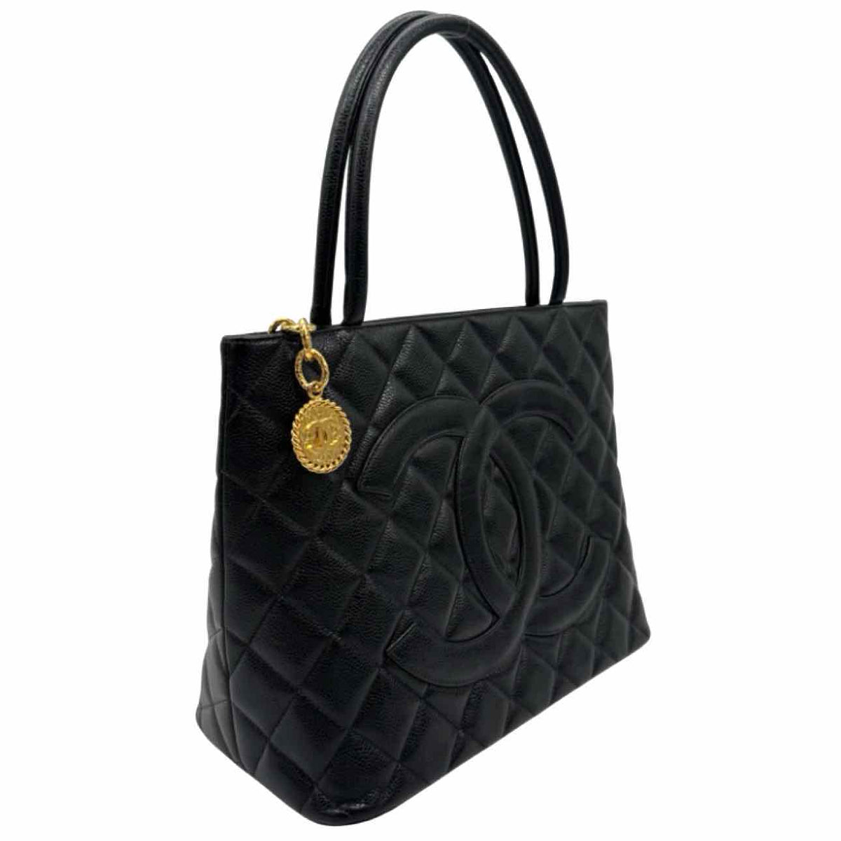 CHANEL Caviar Leather Medallion Tote Black Gold HW