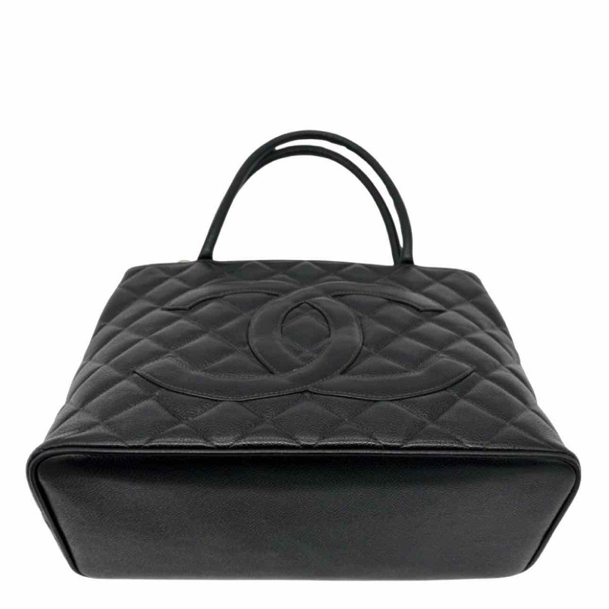 CHANEL Caviar Leather Medallion Tote Black Silver HW