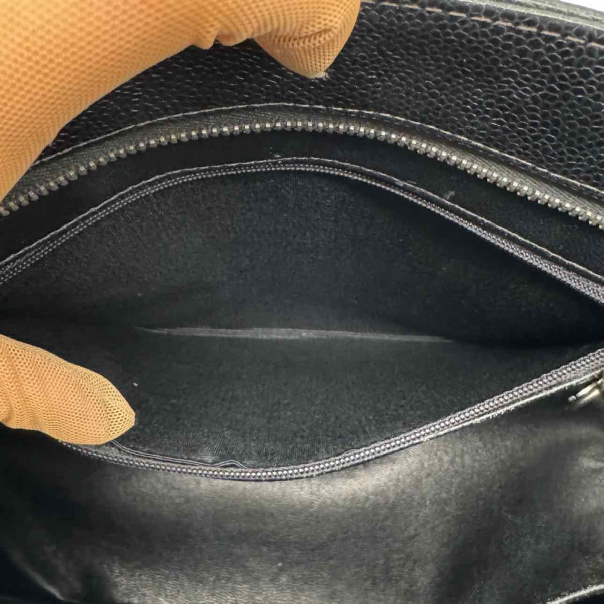 CHANEL Caviar Leather Medallion Tote Black Silver HW