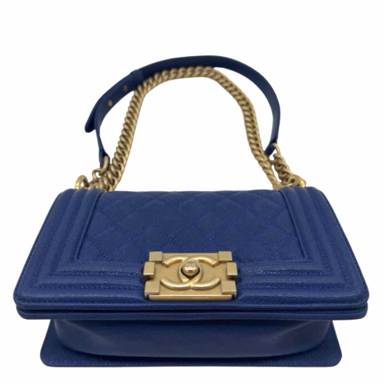 CHANEL Caviar Quilted Small Boy Bag Blue