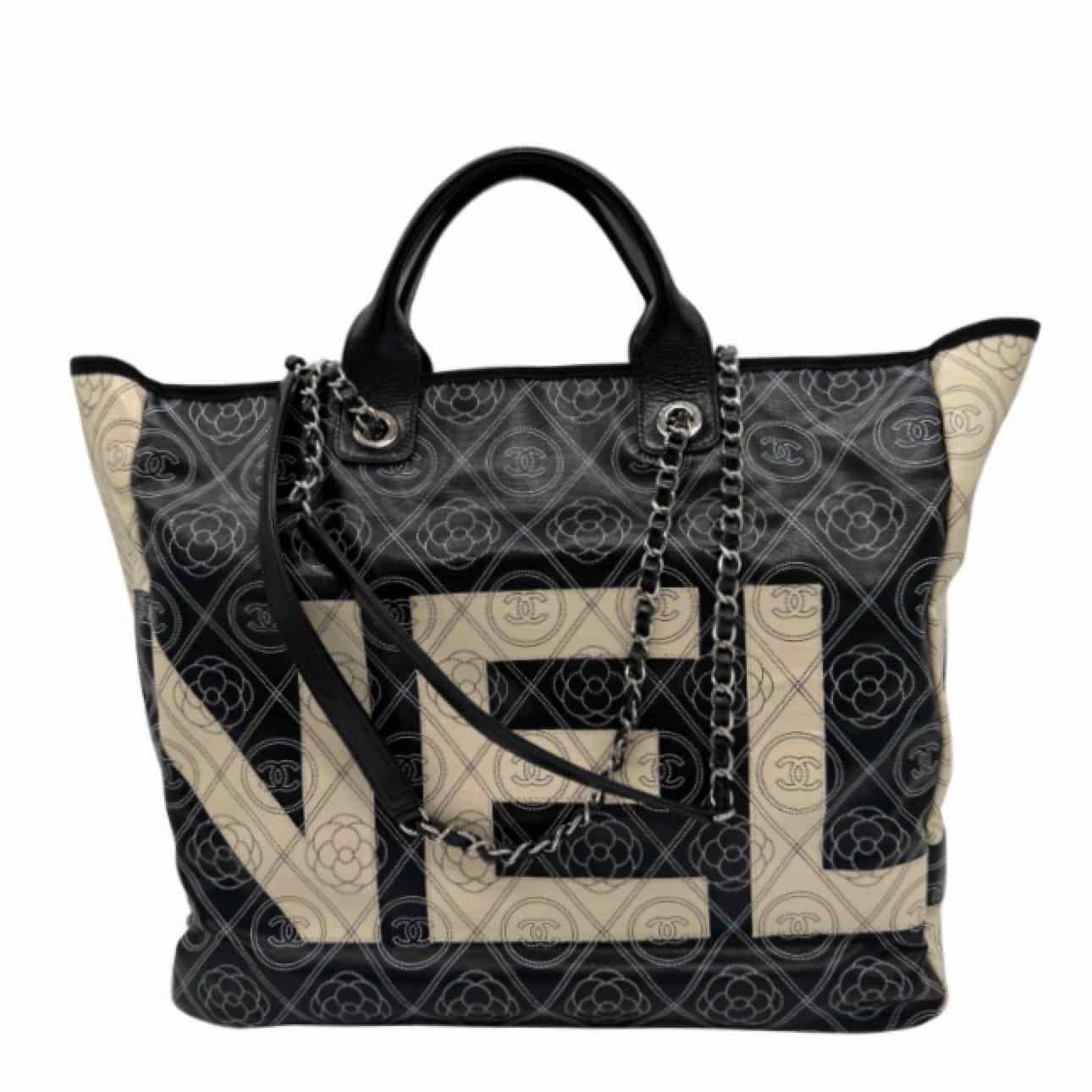 CHANEL Coated Canvas Camelia Logo Deauville Shopping Tote