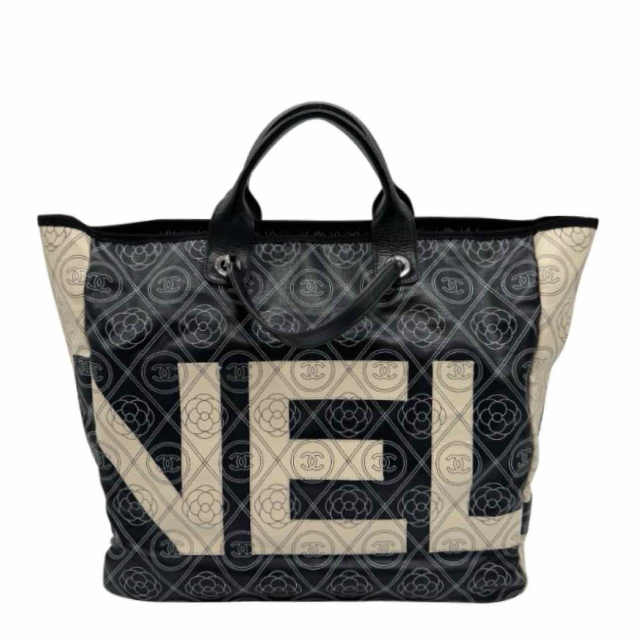 CHANEL Coated Canvas Camelia Logo Deauville Shopping Tote