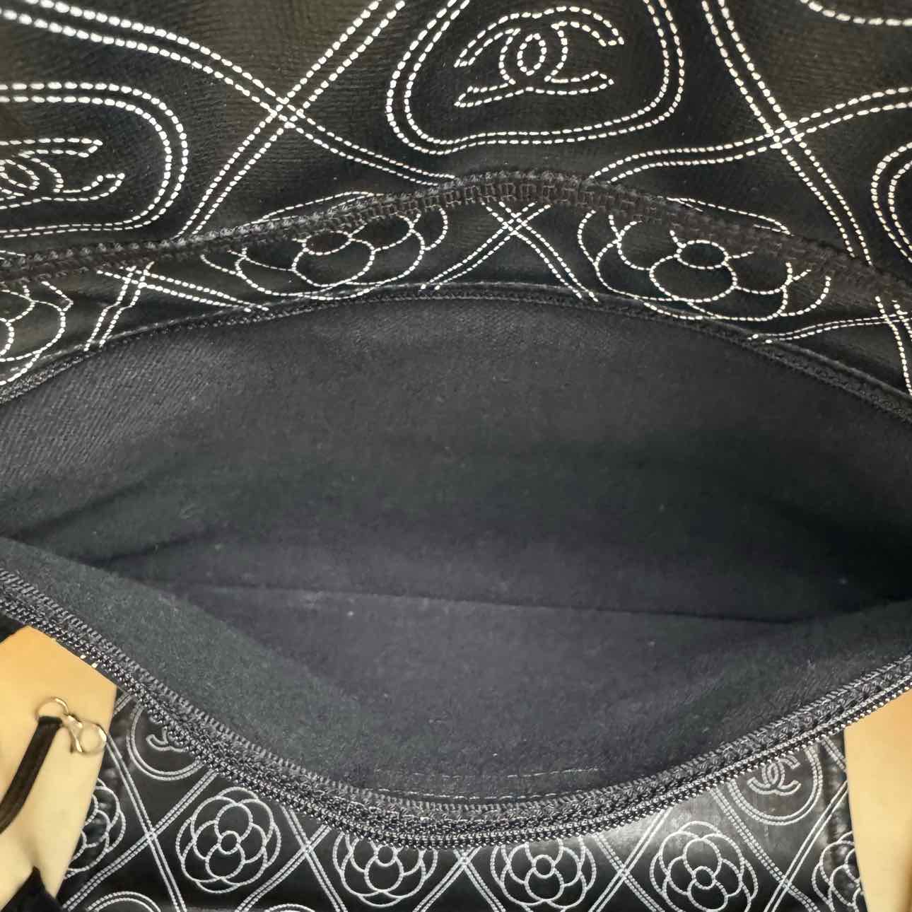 CHANEL Coated Canvas Camelia Logo Deauville Shopping Tote