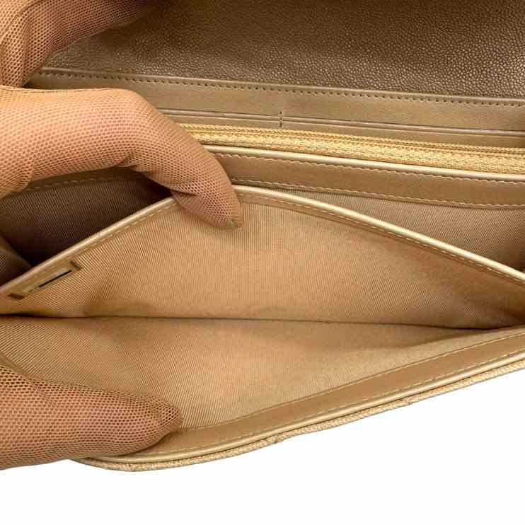 CHANEL Iridescent Caviar Quilted Long Gusset Flap Wallet Beige (Pre-Owned)