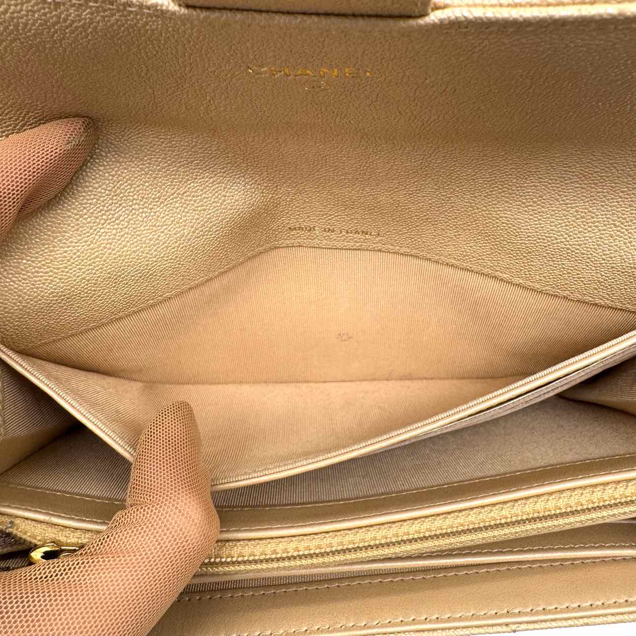 CHANEL Iridescent Caviar Quilted Long Gusset Flap Wallet Beige (Pre-Owned)