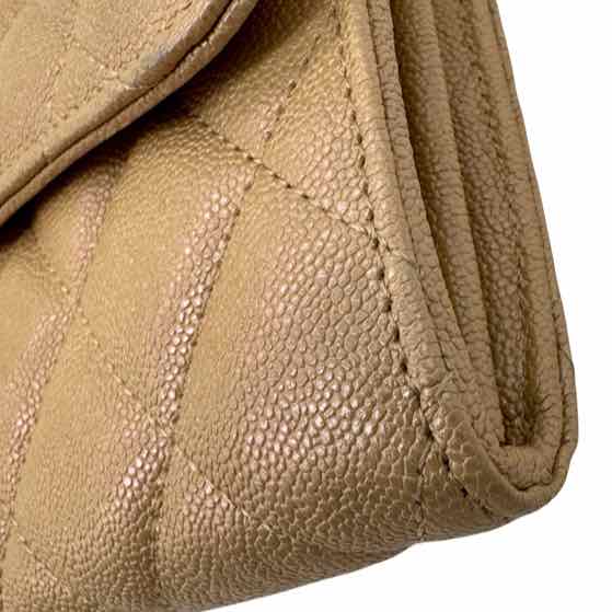 CHANEL Iridescent Caviar Quilted Long Gusset Flap Wallet Beige (Pre-Owned)