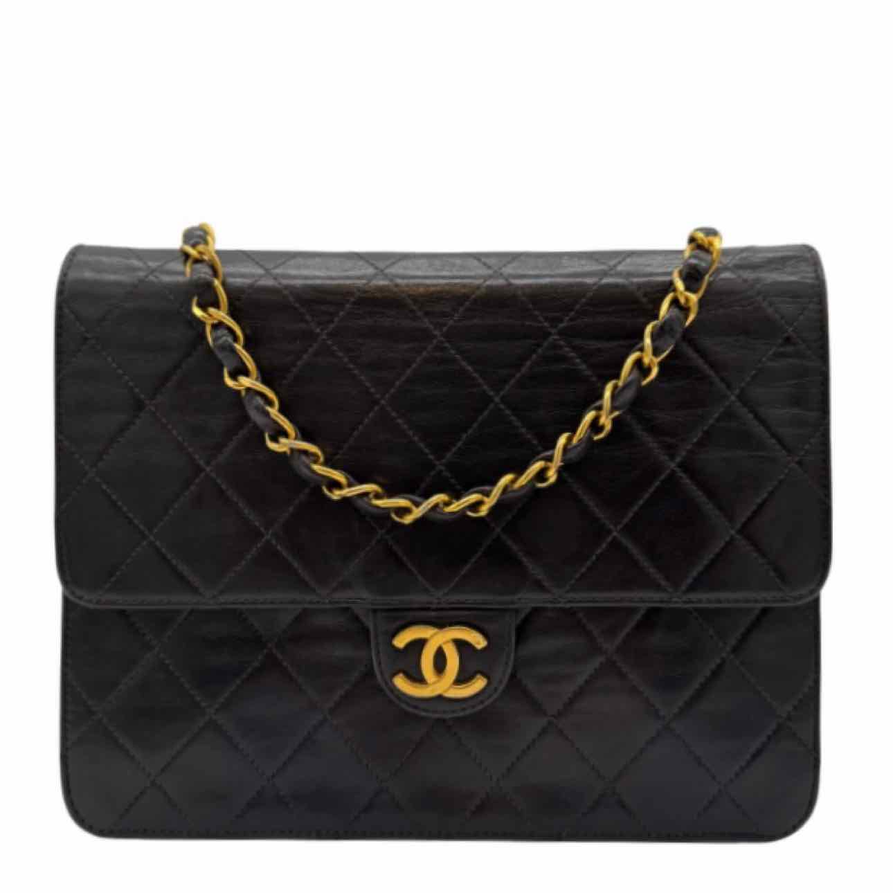 CHANEL Lambskin Flap Push Lock Shoulder Bag Black