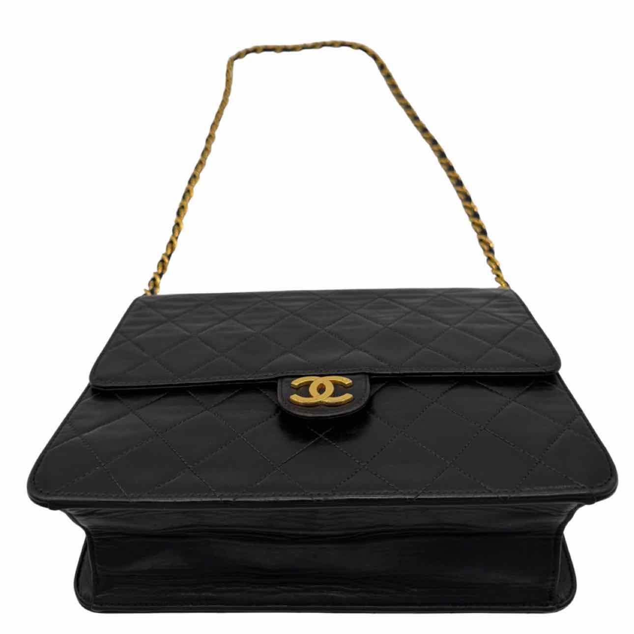CHANEL Lambskin Flap Push Lock Shoulder Bag Black