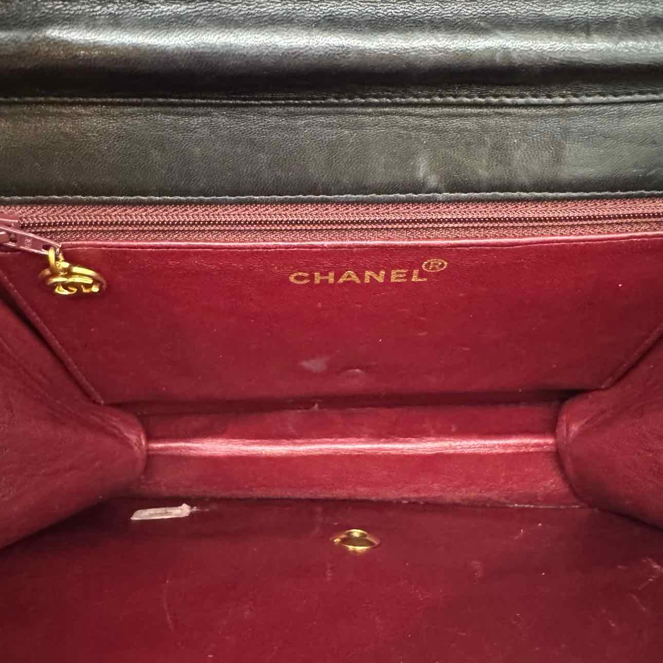 CHANEL Lambskin Flap Push Lock Shoulder Bag Black