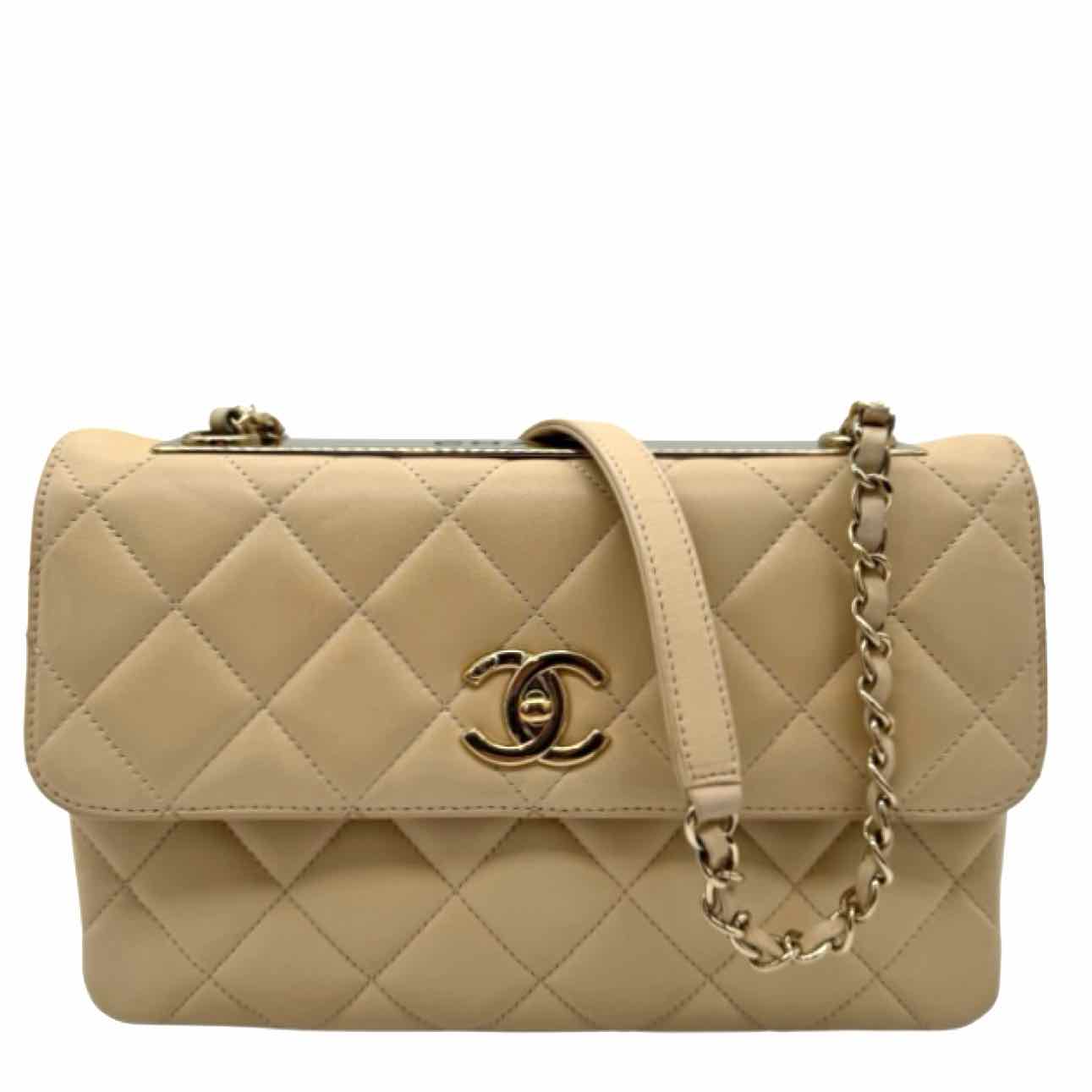 CHANEL Lambskin Matelasse Medium Trendy CC Flap Beige