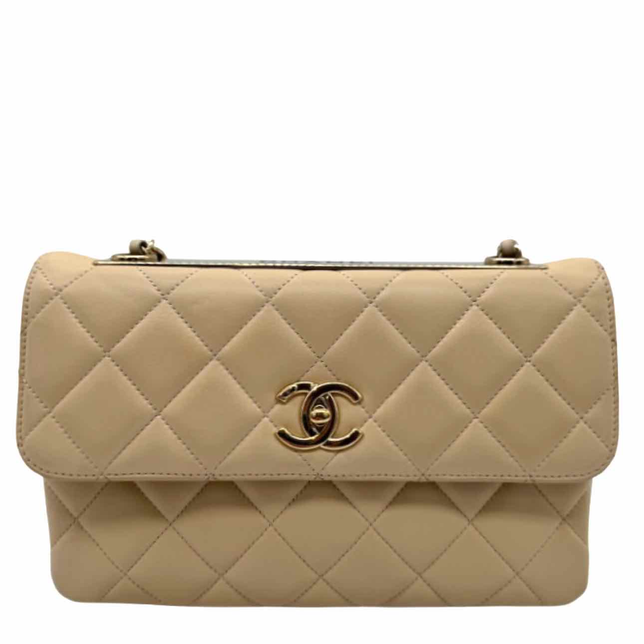 CHANEL Lambskin Matelasse Medium Trendy CC Flap Beige