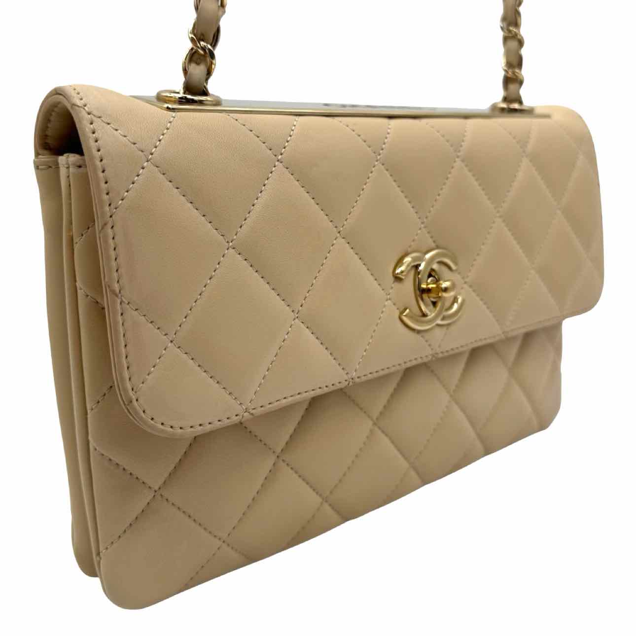 CHANEL Lambskin Matelasse Medium Trendy CC Flap Beige