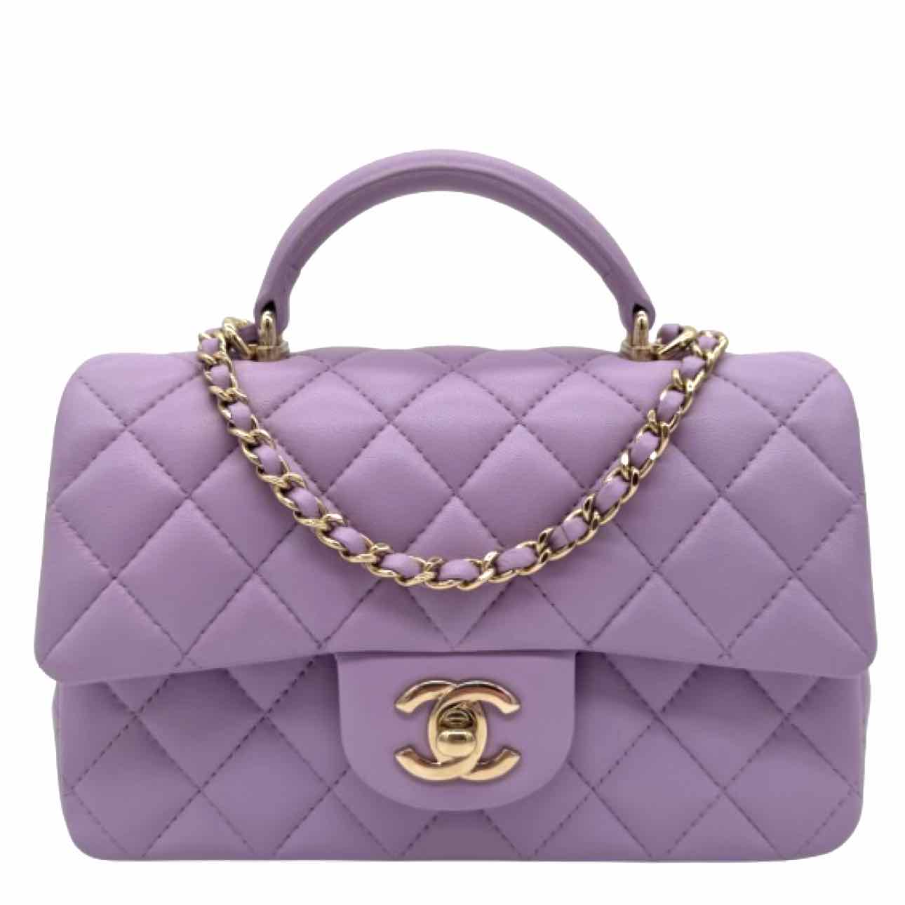 CHANEL Lambskin Mini Rectangular Top Handle Flap Lilac
