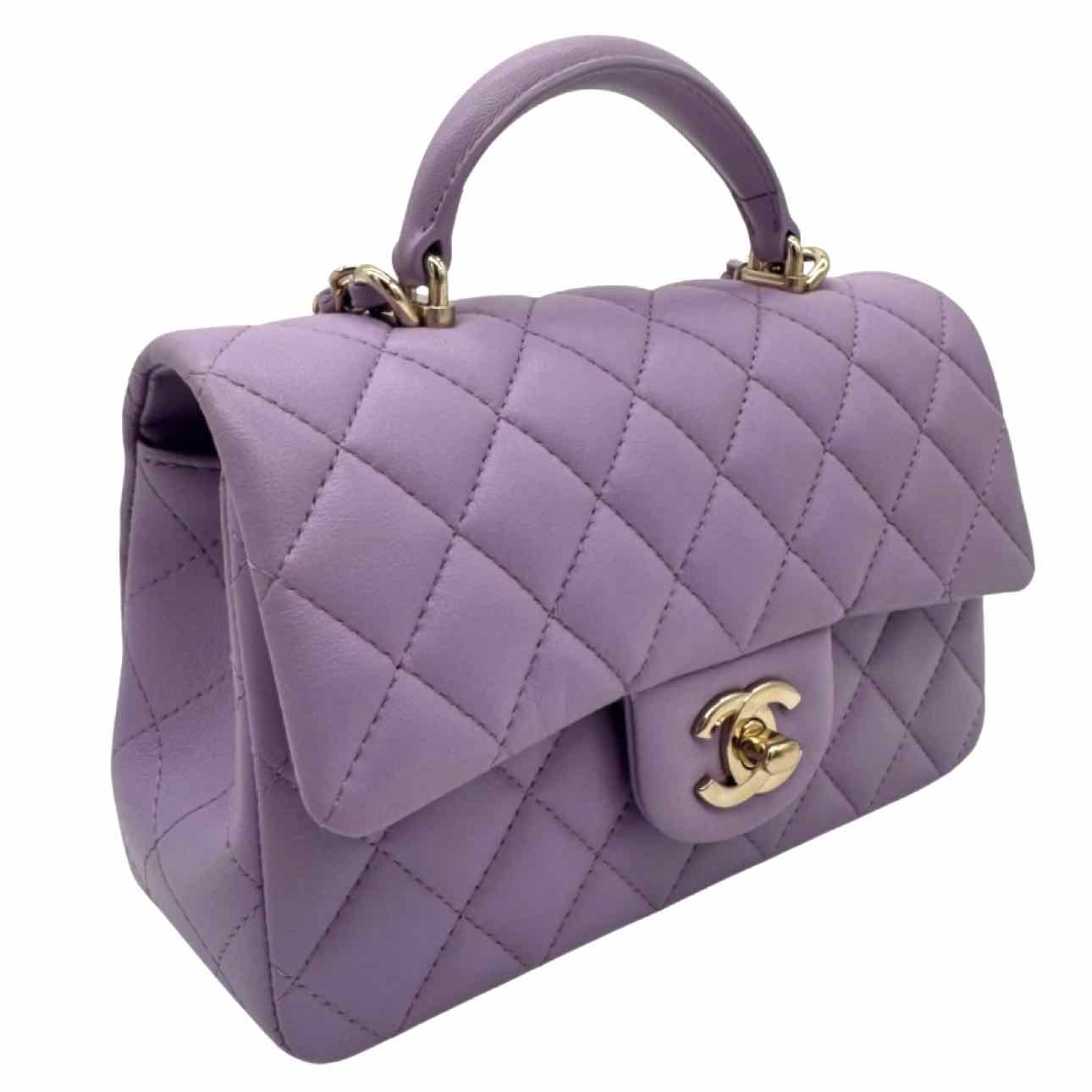 CHANEL Lambskin Mini Rectangular Top Handle Flap Lilac