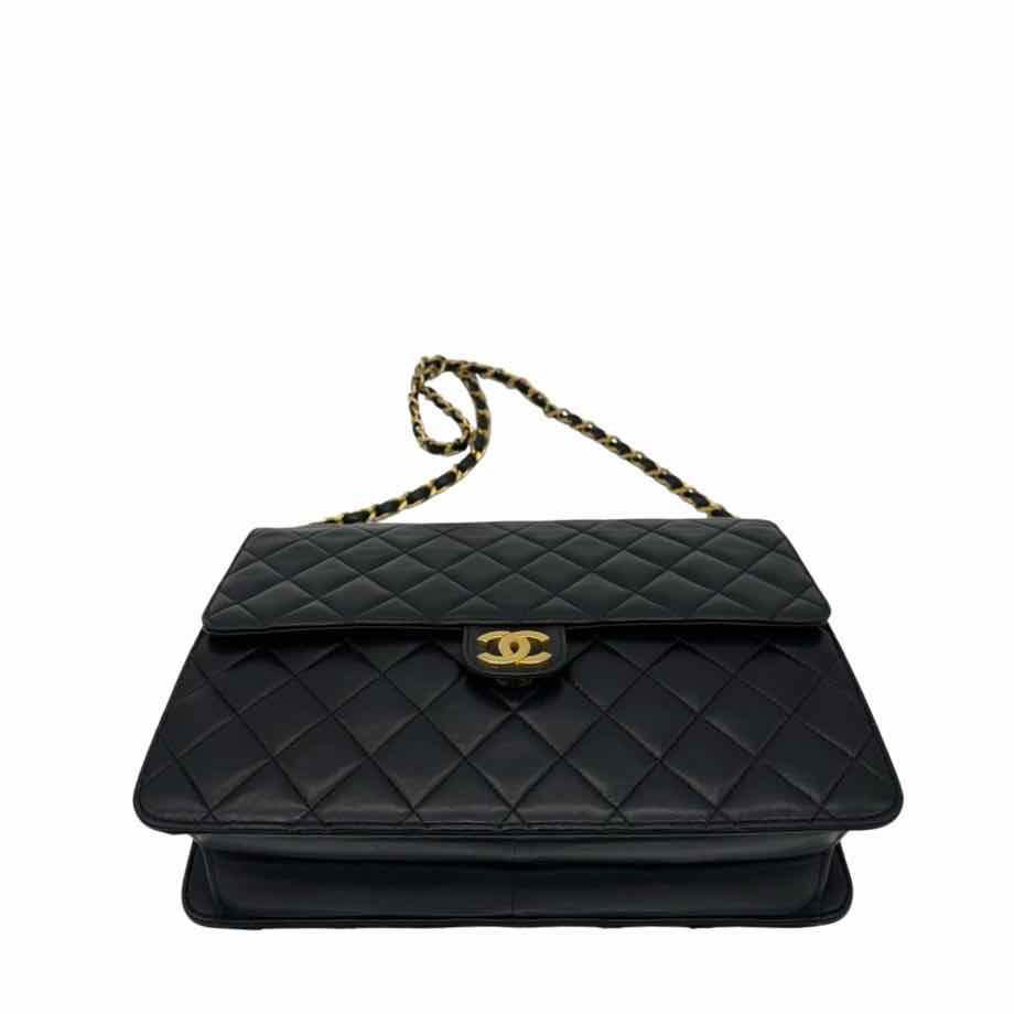 CHANEL Lambskin Push Lock Medium Half Flap Black (Pre-Owned)