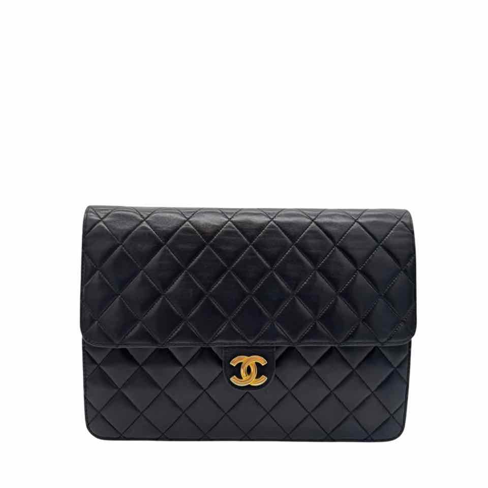 CHANEL Lambskin Push Lock Medium Half Flap Black (Pre-Owned)