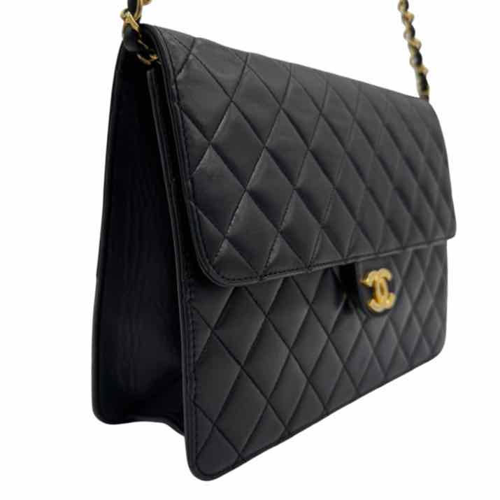 CHANEL Lambskin Push Lock Medium Half Flap Black (Pre-Owned)