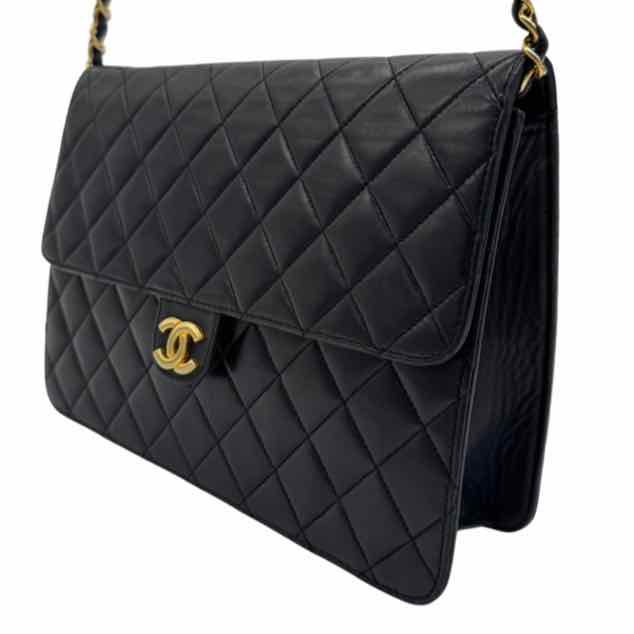 CHANEL Lambskin Push Lock Medium Half Flap Black (Pre-Owned)