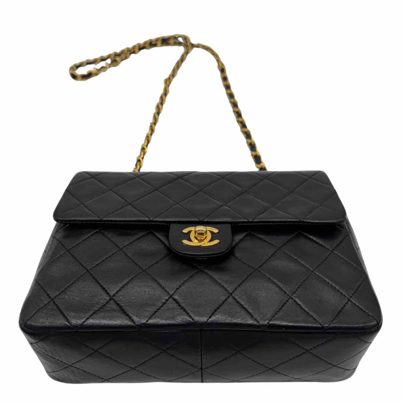 CHANEL Lambskin Quilted Twist Lock Mini Classic Half Flap Black