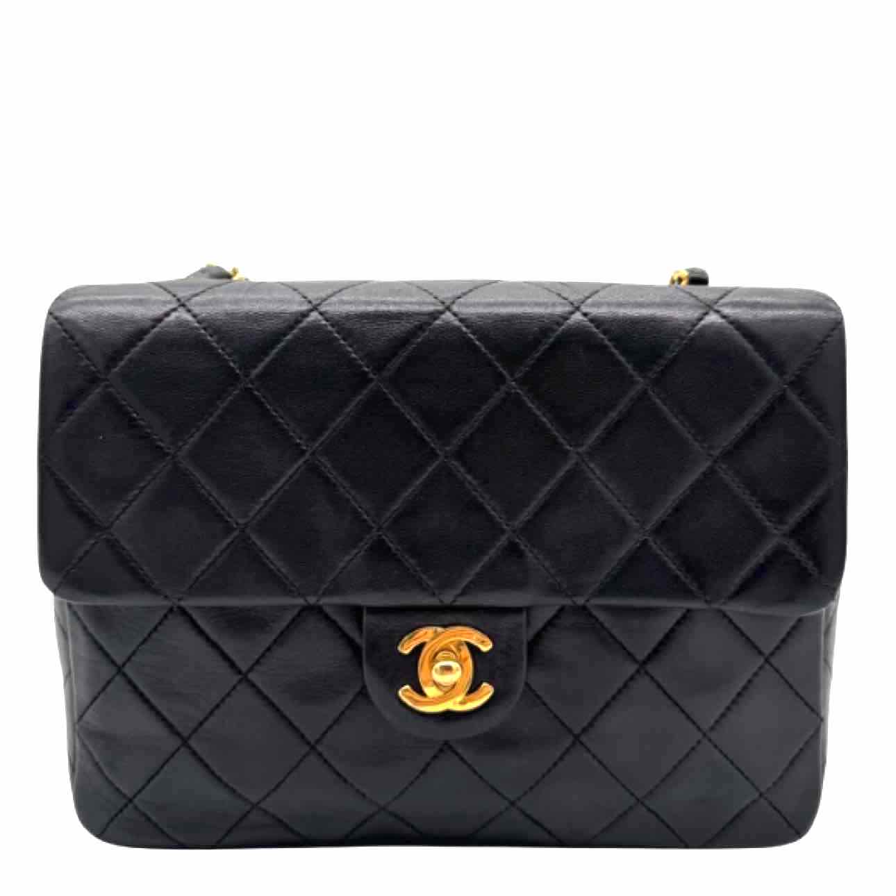 CHANEL Lambskin Quilted Twist Lock Mini Classic Half Flap Black