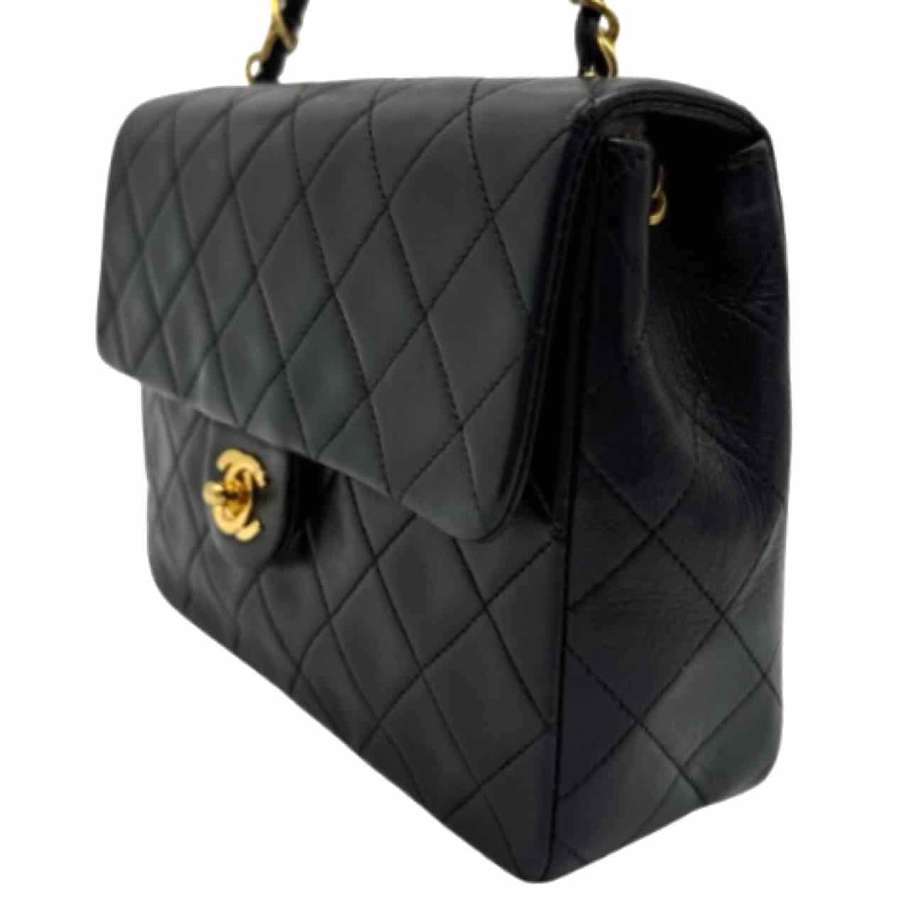 CHANEL Lambskin Quilted Twist Lock Mini Classic Half Flap Black